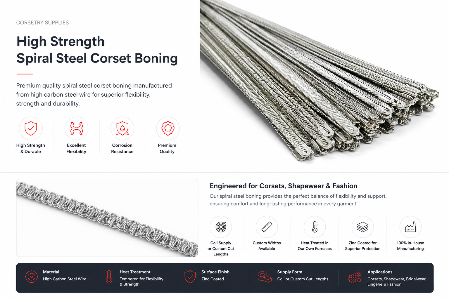 High Strength Spiral Steel Corset Boning Manufacturer | Corsetry Supplies & Boning Solutions - Bra Accessory Manufacturer